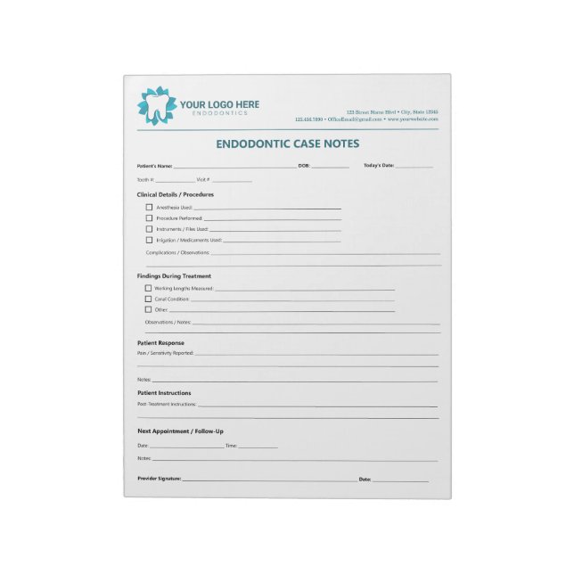 Bloc-notes de progression de traitement endodontiq (Tourné)