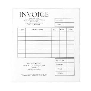 Bloc-notes de reçu de facture personnalisé pour pe