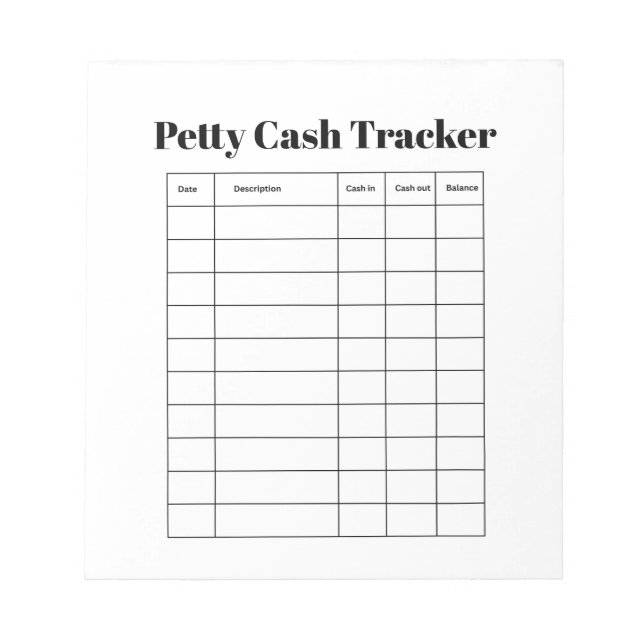 Bloc-notes de suivi de petite caisse (Devant)