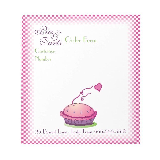 Bloc-notes du formulaire de commande Pies & Tarts (Devant)