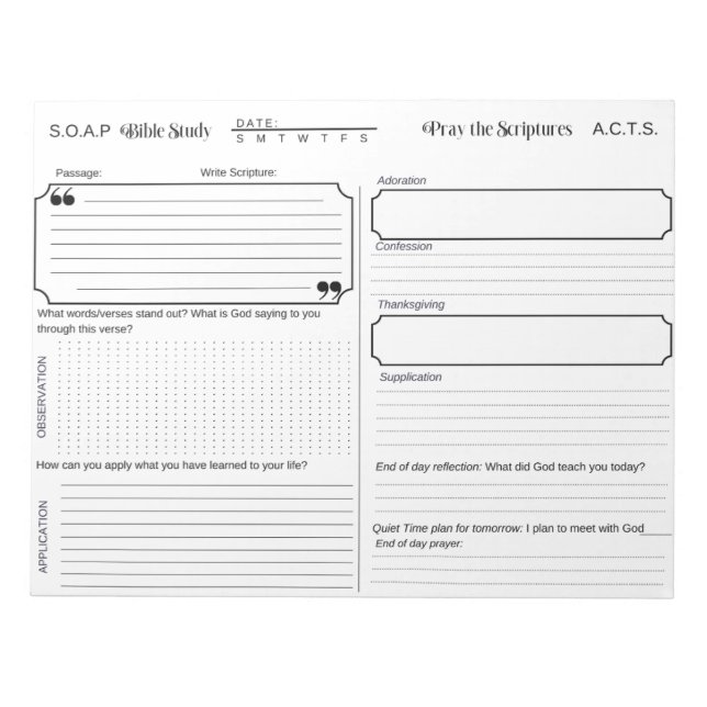 Bloc-notes du journal d'étude biblique SOAP (Devant)