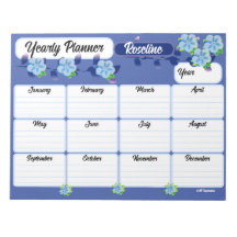 Bloc-notes du planificateur annuel des fleurs bleu
