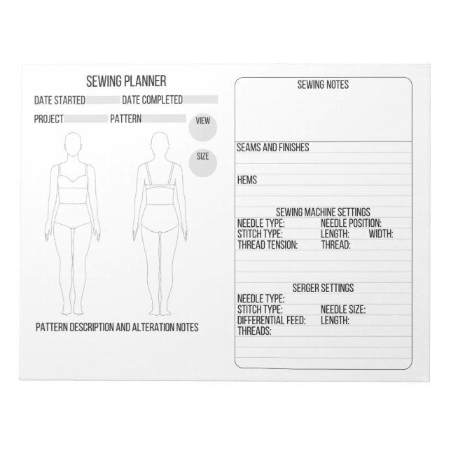 Bloc-notes du planificateur de couture (Devant)