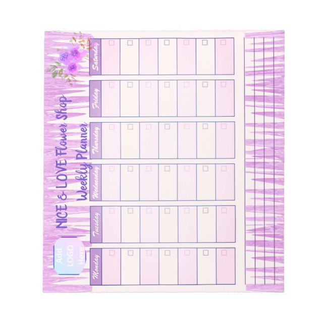 Bloc-notes du planificateur hebdomadaire Pink viol (Devant)