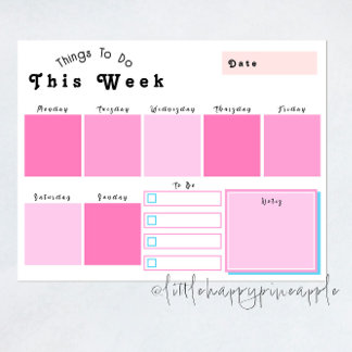 Bloc-notes du planificateur hebdomadaire rose modi