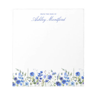 Bloc-notes floral bleu personnalisé