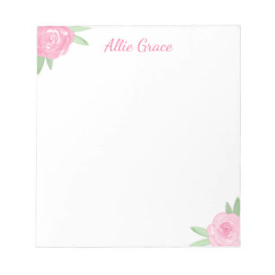 Bloc-notes floral Rose rose - Nom personnalisé