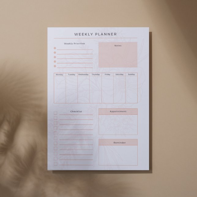 Bloc-notes hebdomadaire rose Floral (Créateur téléchargé)