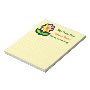 Bloc-notes jaune enseignant avec fleurs jaunes