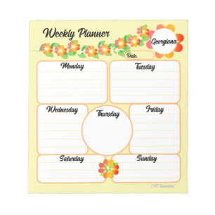Bloc-notes Jaune hebdomadaire de Planner avec fleu