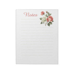 Bloc-notes ligné grand format aux roses florales v