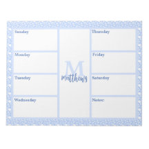 Bloc-notes lumineux bleu et blanc Floral