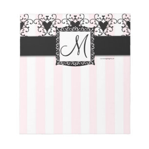 Bloc-notes monogramme personnalisé Coeurs noirs Ba