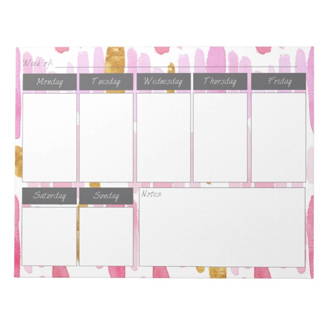 Bloc-notes Motif hebdomadaire Pink & Gold (Devant)