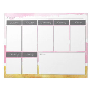 Bloc-notes Motif hebdomadaire rose et or