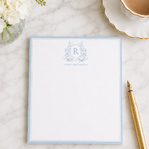 Bloc-notes personnalisé à armoiries florales bleue