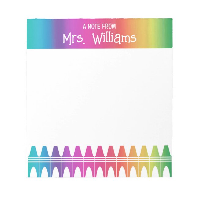 Bloc-notes personnalisé Cute Crayon Rainbow Teache (Devant)
