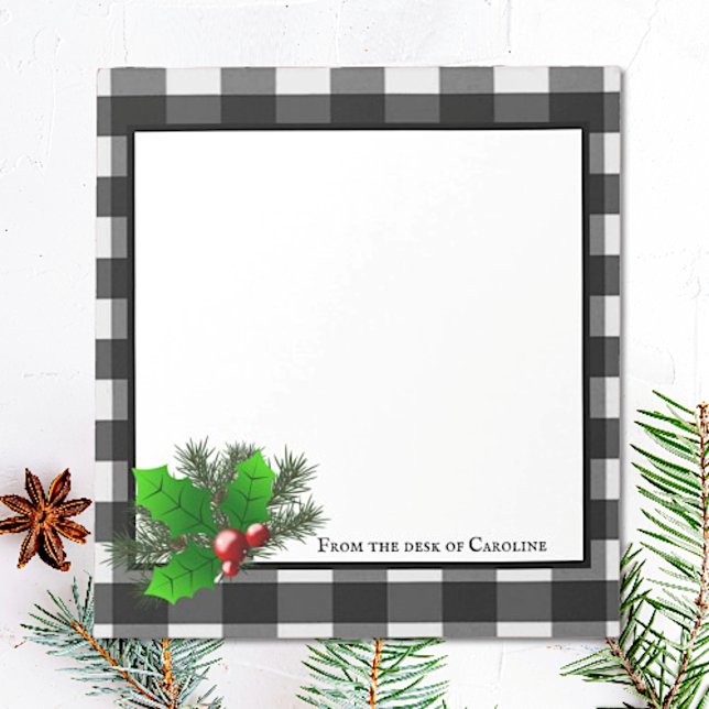 Bloc-notes personnalisé de Noël Holly Buffalo (Christmas Holly Buffalo Plaid Personalized Notepad)