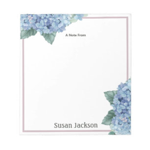 Bloc-notes personnalisé Hydrangea rose et bleu