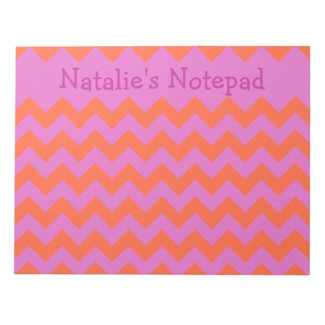 Bloc-notes personnalisé, magenta et Chevrons orang (Devant)
