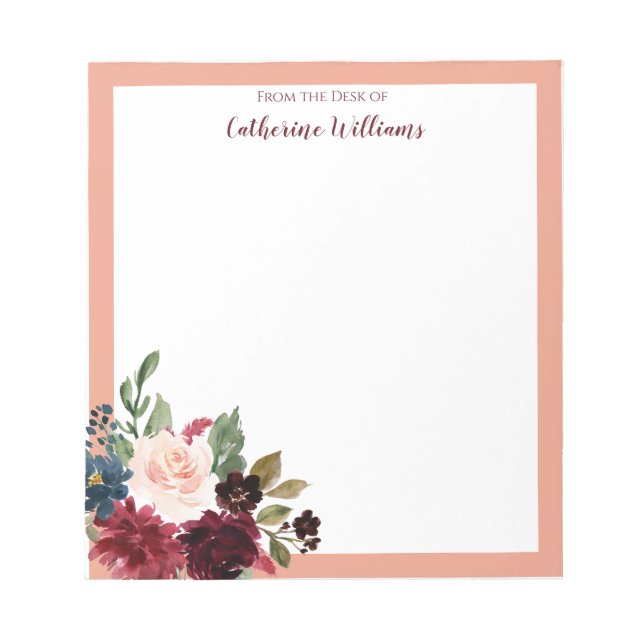 Bloc-notes personnalisé Merlot Navy Floral Pastel (Devant)