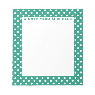 Bloc-notes personnalisé pois blanc turquoise