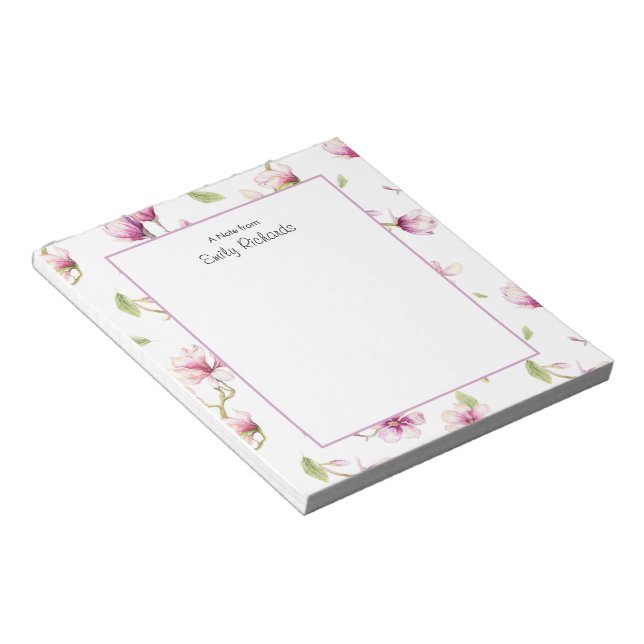 Bloc-notes personnalisé rose magnolia floral (Incliné)
