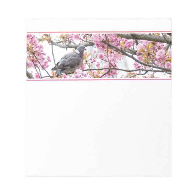 Bloc-notes Pigeon en fleurs de cerisier rose (Devant)