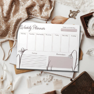 Bloc-notes planificateur hebdomadaire mauve floral