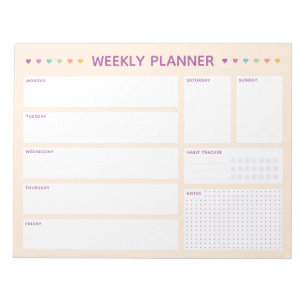 Bloc-notes planificateur hebdomadaire Pastel Heart