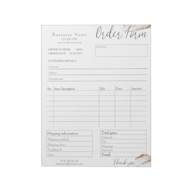 Bloc-notes pour bon de commande rose rose or (Tourné)
