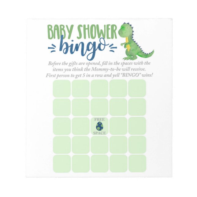Bloc-notes pour carte de bingo Baby shower Dinosau (Devant)