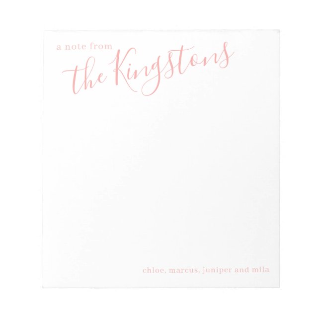 Bloc-notes pour le script de nom de famille rose r (Devant)