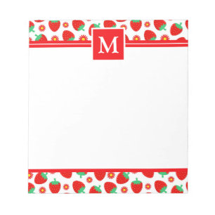Bloc-notes pour monogramme de fraises d'été mignon