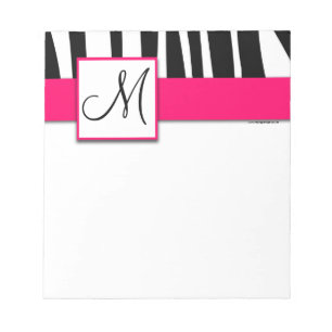Bloc-notes rose chaud monogramme noir zèbre rayure