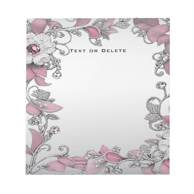 Bloc-notes rose Silver Blanc Floral (Devant)