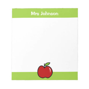 Bloc-notes rouge pomme pour enseignant   Nom perso