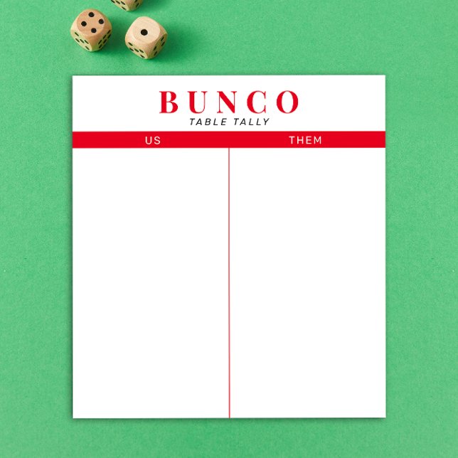 Bloc-notes simple de table Bunco rouge et blanc (modern tear-off notepad Bunco score card with red graphic accents)