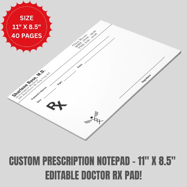 Bloc-notes sur ordonnance personnalisé - RX pour m (Custom Prescription Notepad – 11" x 8.5" Editable Doctor RX Pad!)