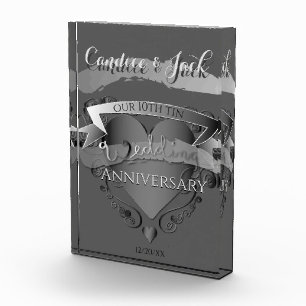 Bloc Photo 10e anniversaire de mariage en étain Cœur 3D Honne