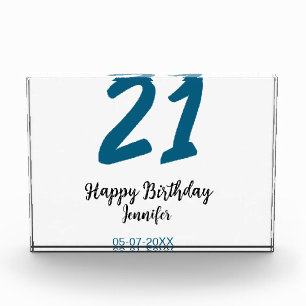 Bloc Photo 21 ans audacieux lettre bleue simple minimum