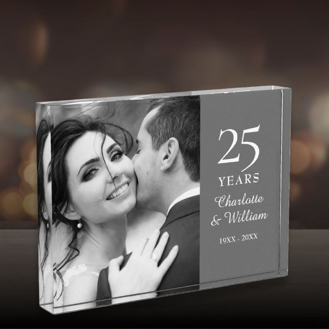 Bloc Photo 25e anniversaire de mariage élégant en argent (25th Silver Wedding Anniversary Elegant Photo Block)