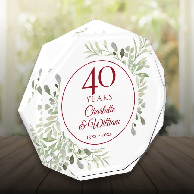 Bloc Photo 40e anniversaire de la Mariage Ruby Elégante verdu (40th Ruby Wedding Anniversary Elegant Greenery Photo Block)