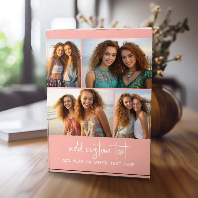 Bloc Photo 4 Pic Collage - simple, minimaliste, blush et scri (4 Photo Collage personalized home plaque)