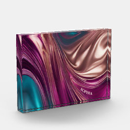 Bloc Photo Abstrait-Viva Magenta Turquoise et Or