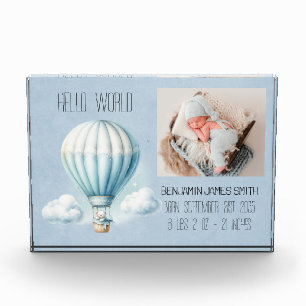 Bloc Photo Air Balloon Bear Blue Baby Boy Faire-part de naiss