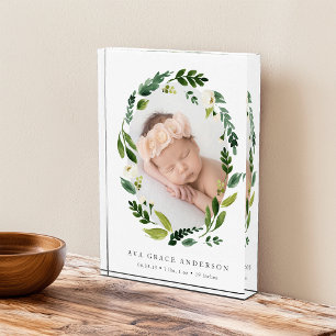Bloc Photo Albâtre Wreath Birth Stats Baby Photo Block