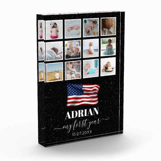 Bloc Photo American Flag Baby First Year Photo Collage (Gauche)