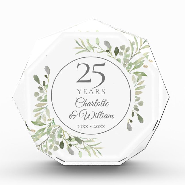 Bloc Photo Aquarelle douce Feuilles 25e anniversaire (Devant)