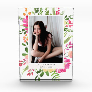 Bloc Photo Aquarelle rose Cadre Floral Graduation personnalis